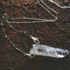 Fortune Teller Raw Quartz Crystal Silver Necklace